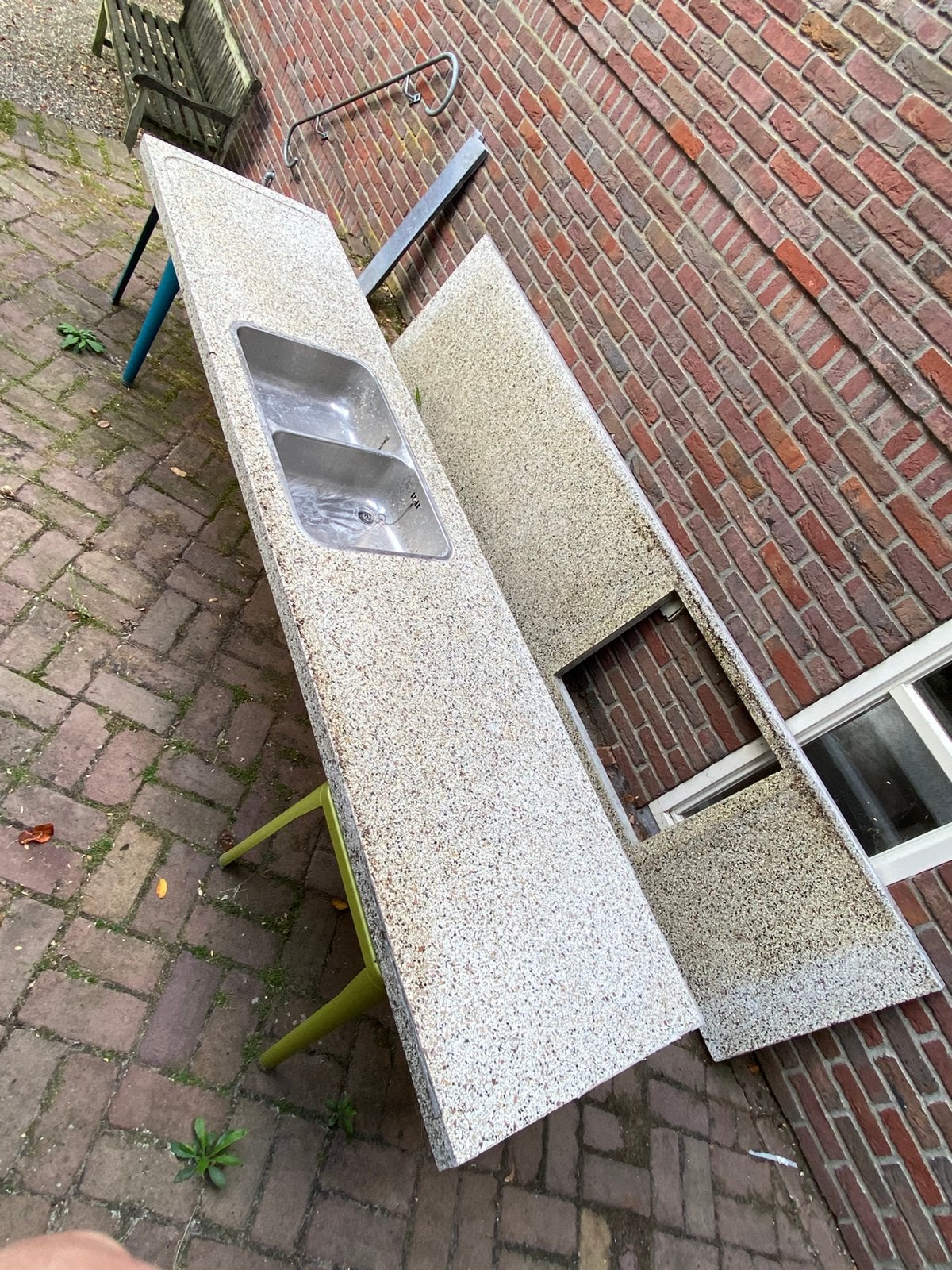 Echte terazzo aanrechtbladen. 60x260 en 60x282 cm, Ophalen, Gebruikt, Overige kleuren, Hoekkeuken