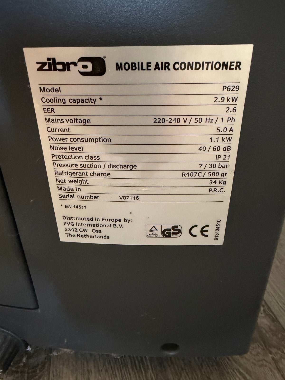 Zibro Mobiele Airco P629 - Krachtige Koeling, Ophalen, Gebruikt, 3 snelheden of meer, Koelen en Ontvochtigen