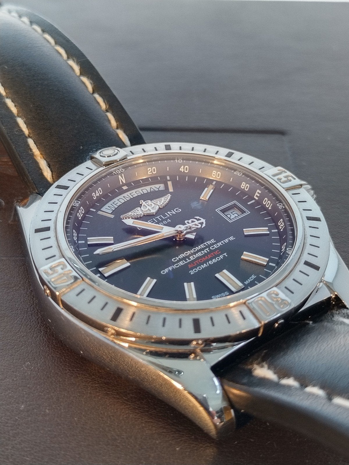 Breitling Galactic 44 Automaat Headwind Day/Date, Leer, Staal, Breitling, Polshorloge
