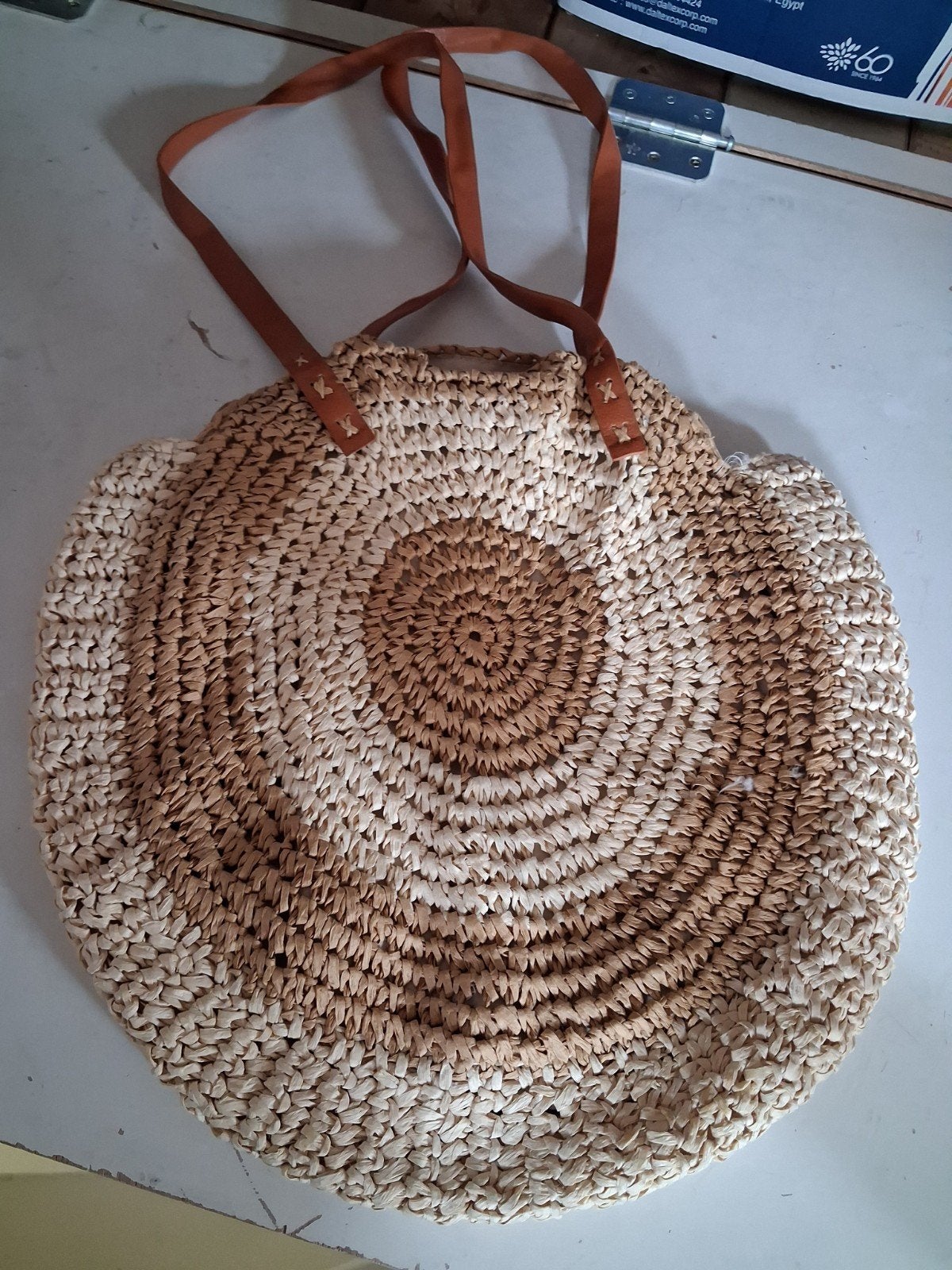 Gevlochten Stro Tas met Leren Hengsels, Ophalen of Verzenden, Gebruikt, Beige, Shopper