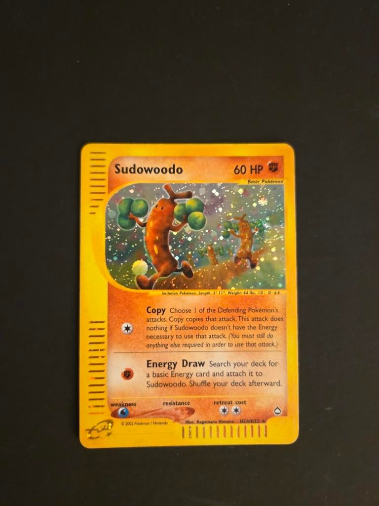 Sudowoodo H24/H32 Pokemon Aquapolis holo swirl, Ophalen of Verzenden, Zo goed als nieuw, Booster, Foil