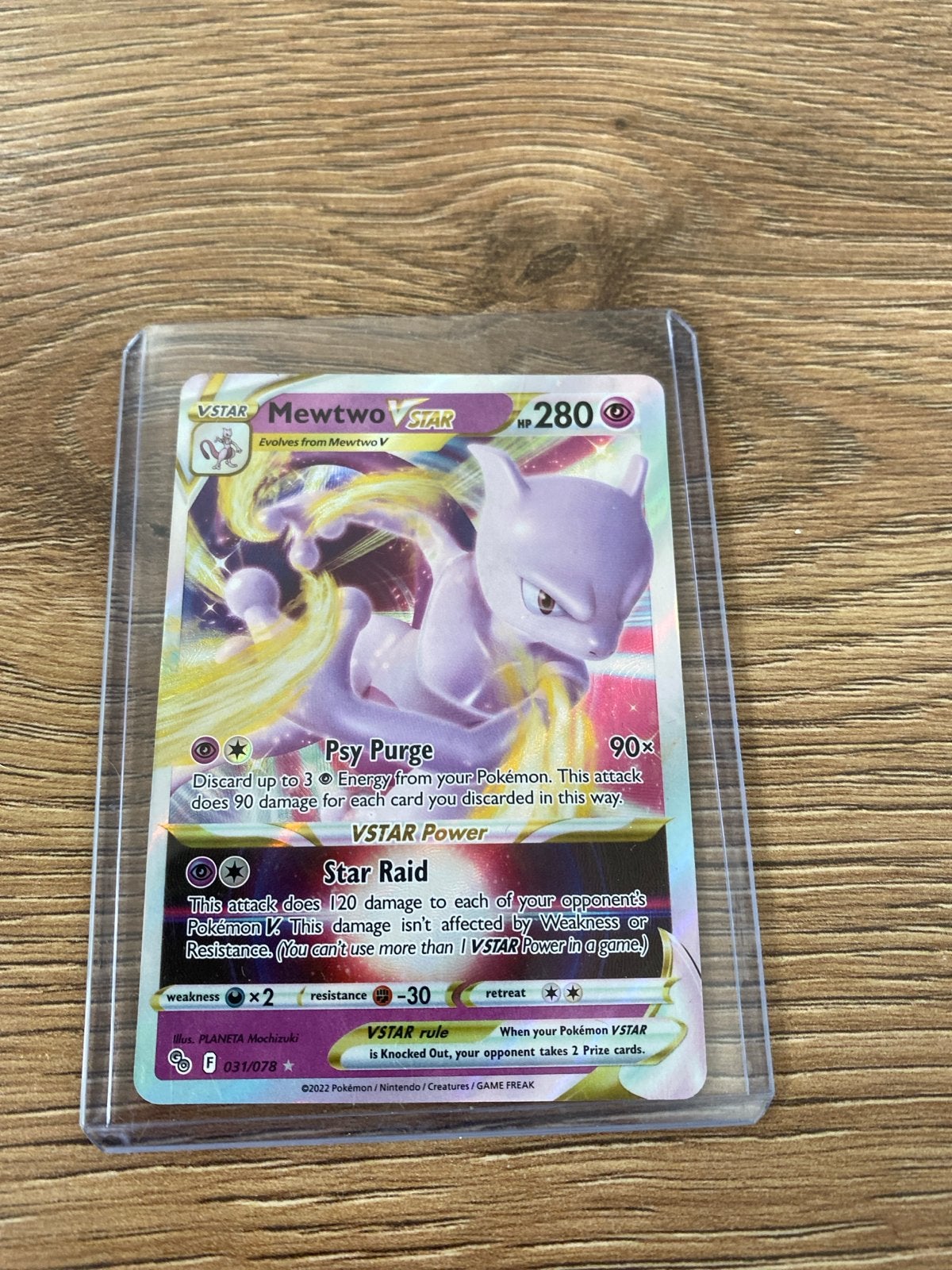 Zeldzame Mewtwo VSTAR Pokémon kaart, Ophalen of Verzenden, Zo goed als nieuw, Losse kaart, Foil