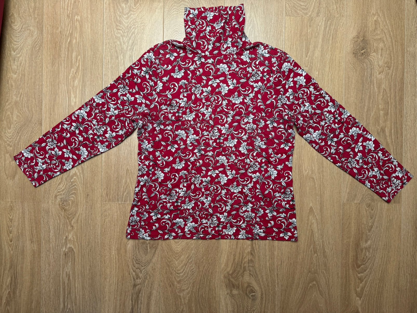 Karen Scott gebloemd longsleeve shirt rood/zwart/wit maat XL, Ophalen of Verzenden, Gedragen, Maat 46/48 (XL) of groter, Rood