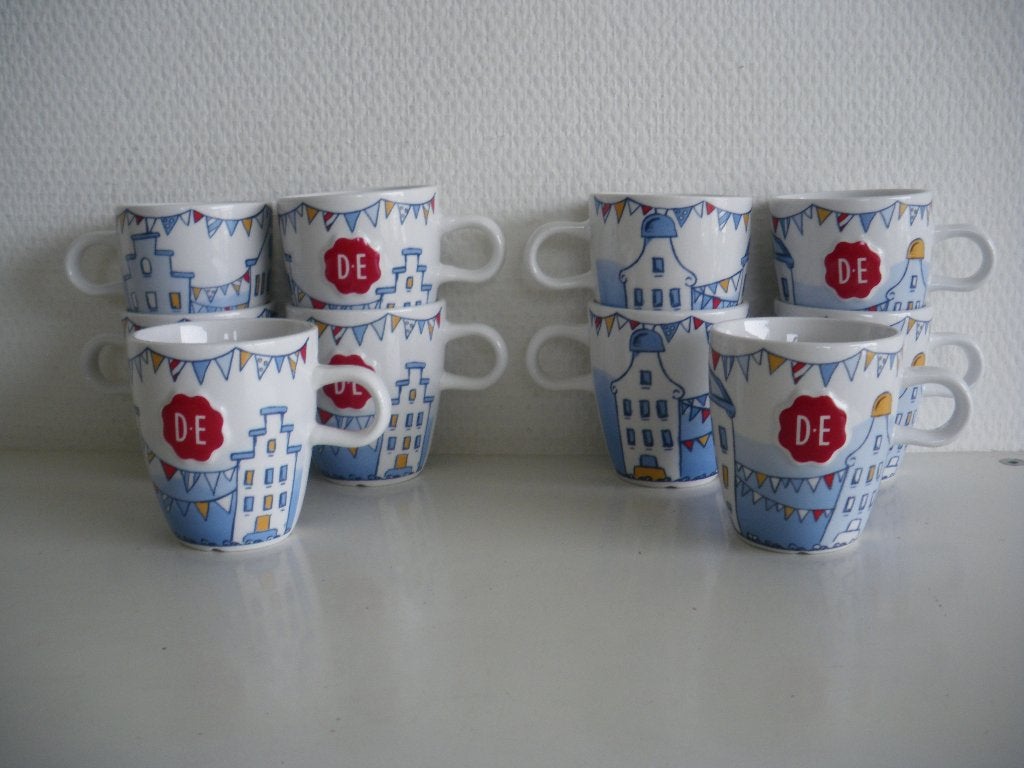 Douwe Egberts grachtenpandjes bekers, Huis en Inrichting, Keuken | Servies, Ophalen of Verzenden, Zo goed als nieuw, Bord(en)