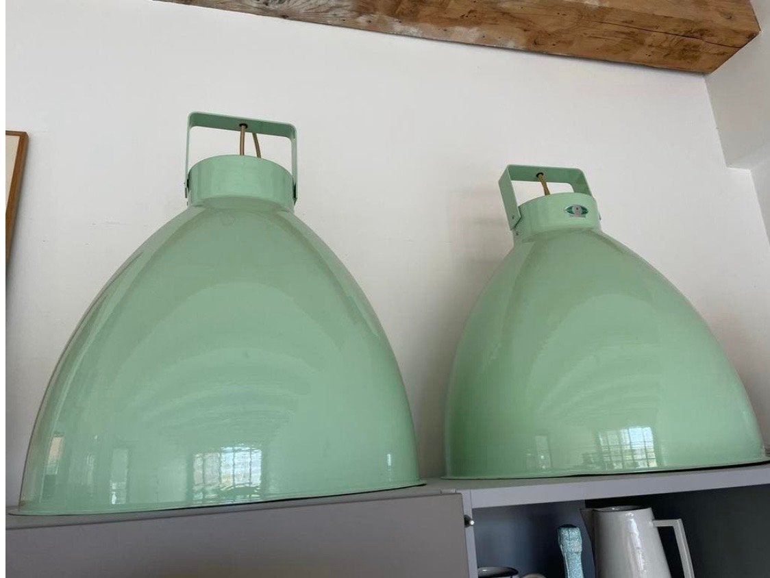 2 grote Jieldé Hanglampen  - Mintgroen - Industrieel Design, Ophalen, Zo goed als nieuw, Metaal, E27 (groot)