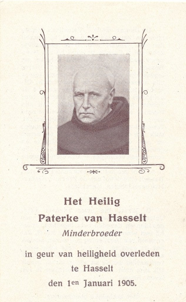 Devotieprentje van Heilig Paterke van Hasselt + beschrijving, Ophalen of Verzenden, Zo goed als nieuw, Kaart of Prent, Christendom | Katholiek