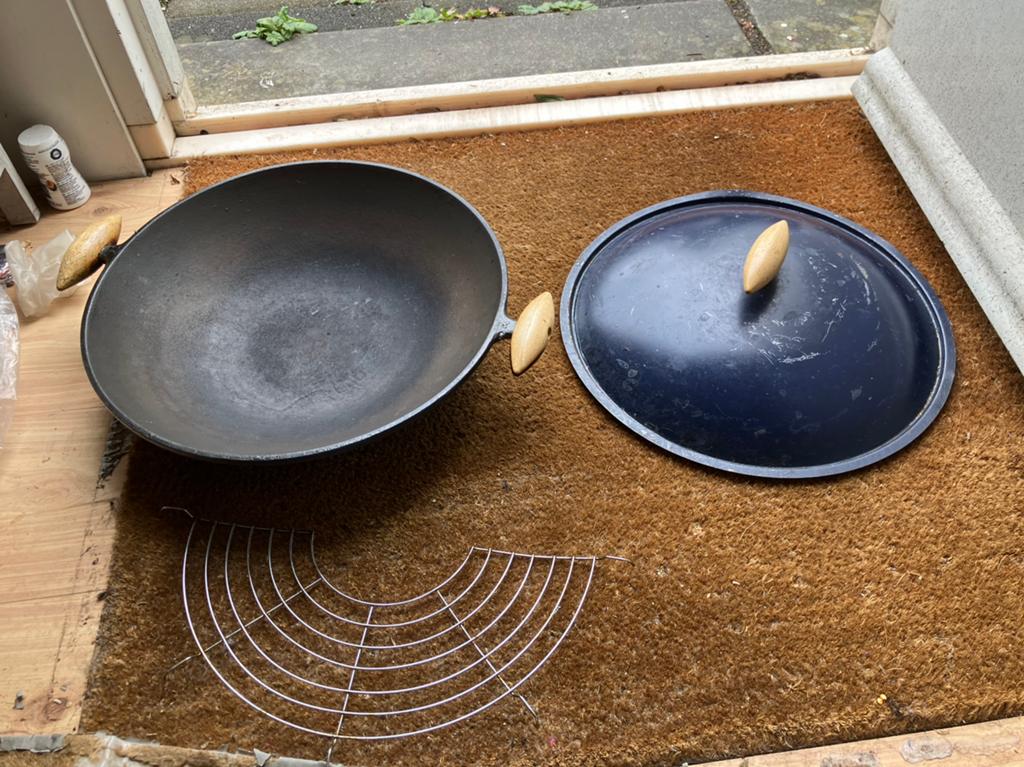 Gietijzer wokpan met deksel, Ophalen of Verzenden, Gebruikt, Gietijzer, Wok
