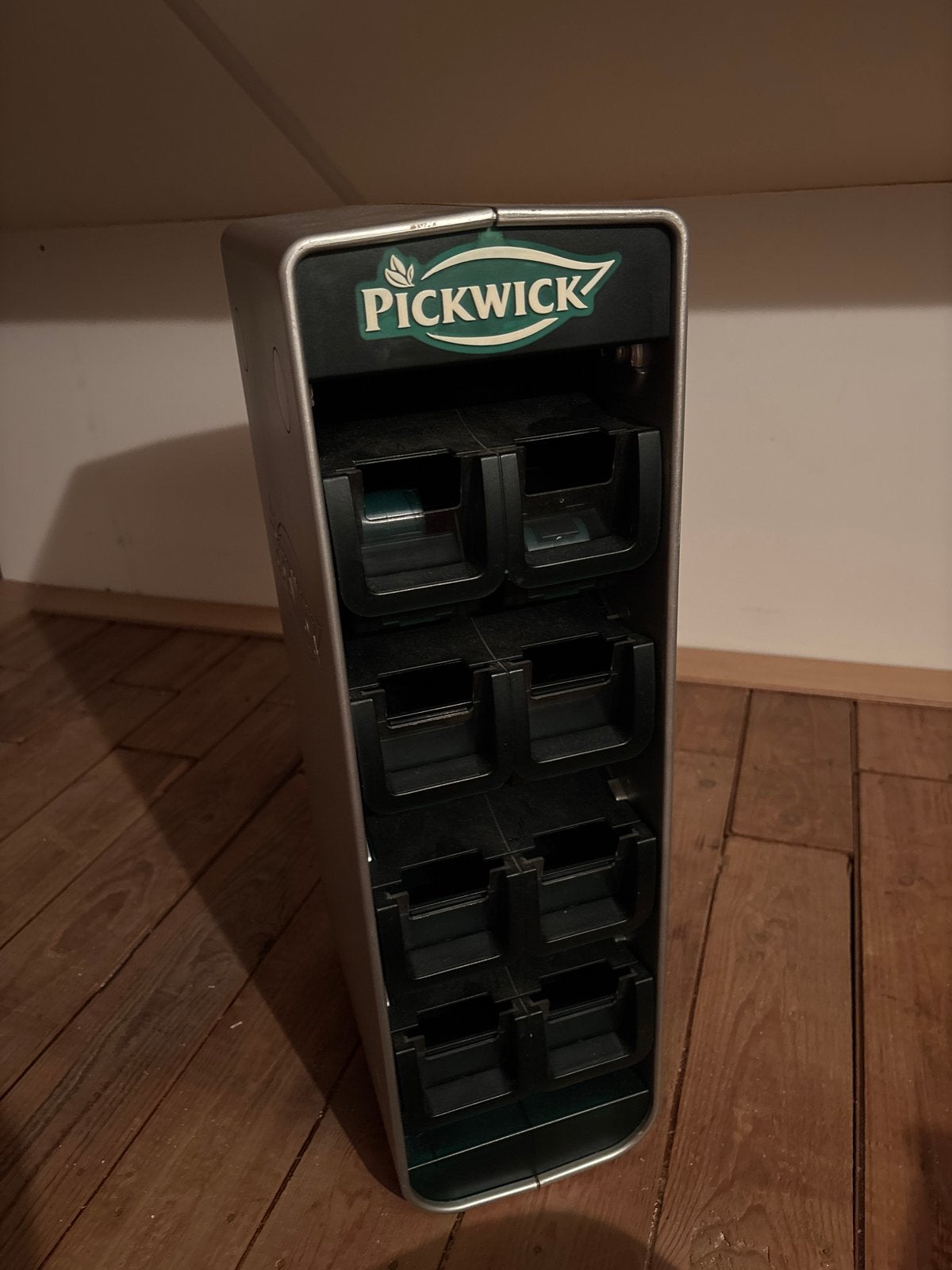 Pickwick theedoos / theerek - zilver/groen, Ophalen, Gebruikt, Zilver, Metaal
