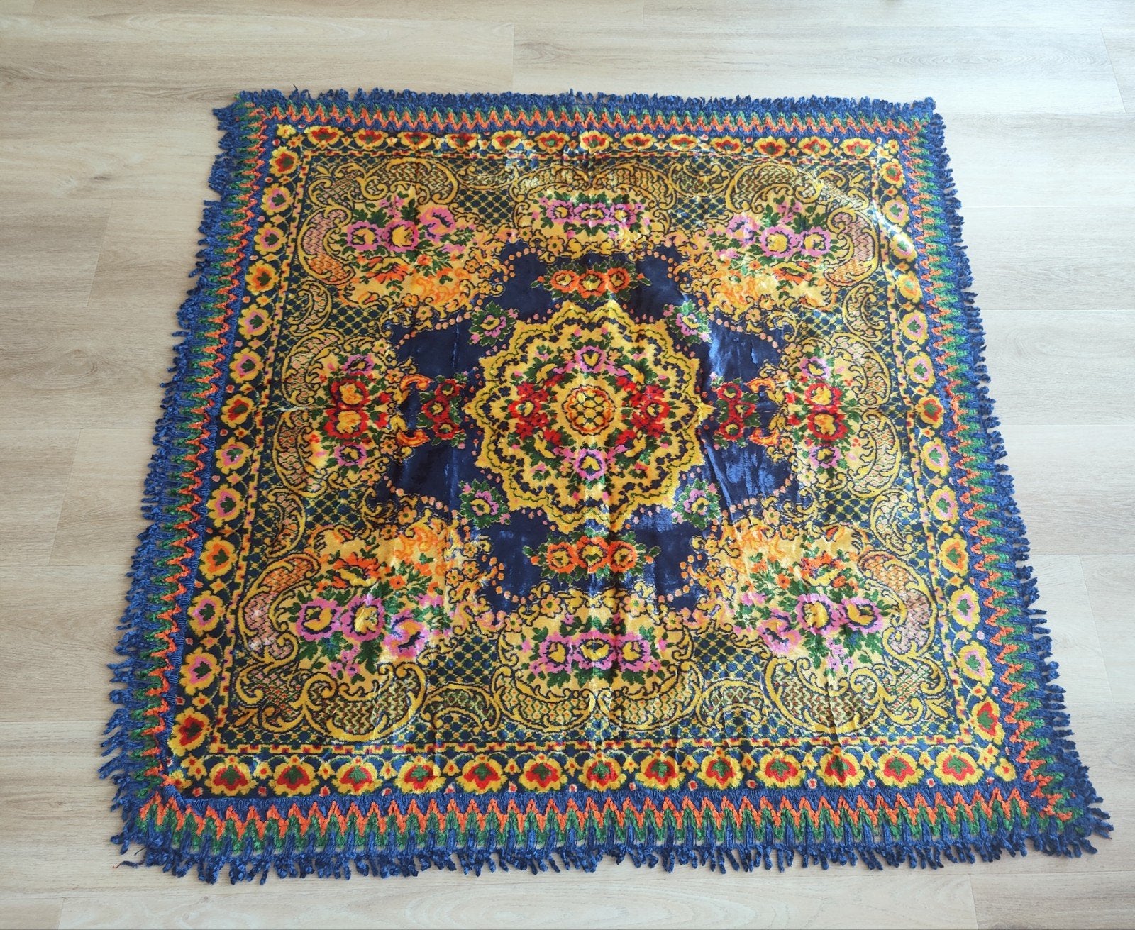 Vintage Manatex Casablanca Vloerkleed/Wandkleed 140 x 140 cm, Vierkant, Nieuw, Ophalen of Verzenden, Blauw