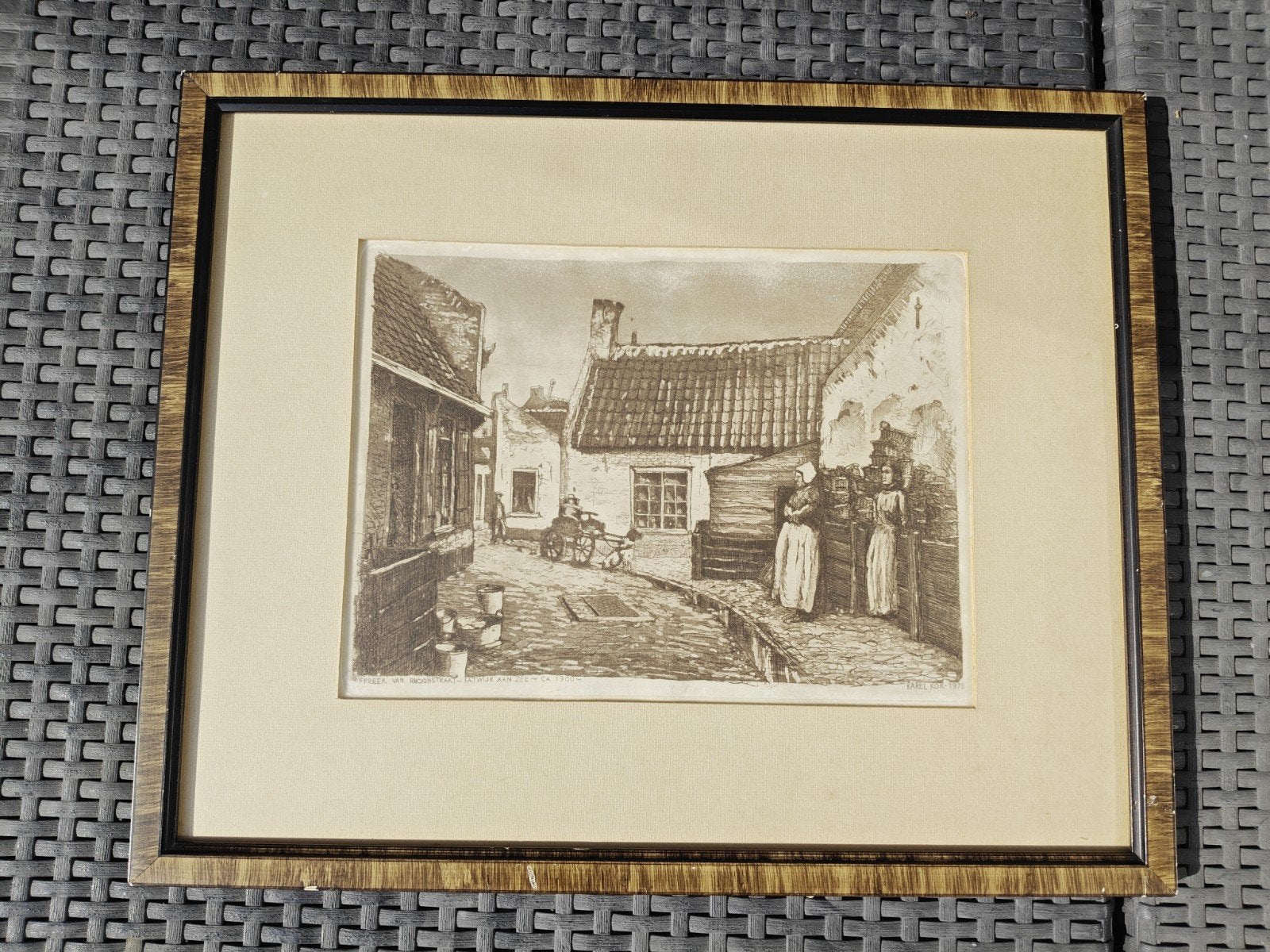 Ets van Karel Kok 1975 Freek van Rhoonstraat Katwijk aan Zee, Antiek en Kunst, Kunst | Etsen en Gravures, Stadsgezicht, Ophalen of Verzenden