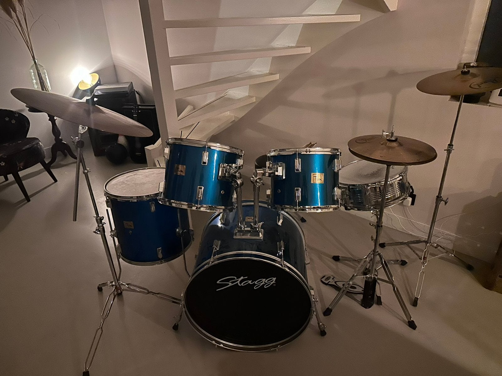 Drumstel metallic blauw, Muziek en Instrumenten, Drumstellen en Slagwerk, Ophalen, Gebruikt, Overige merken