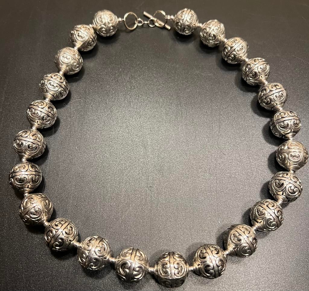 Aparte Chitai verzilverde/zilvertone? Ketting. India/Tibet?, Ophalen of Verzenden, Zo goed als nieuw, Zilver