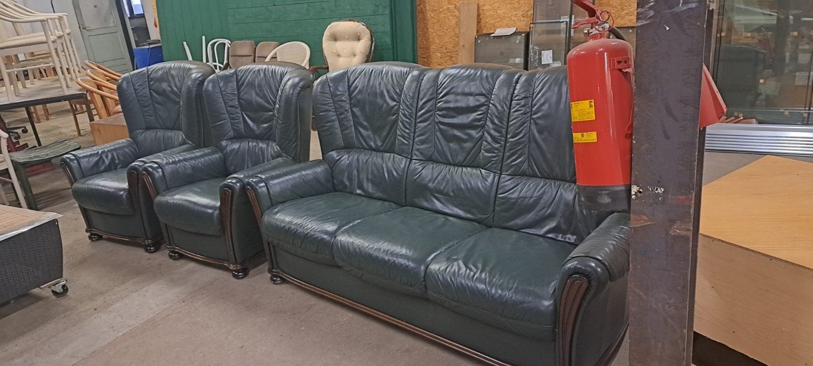 luxe 3 zits leren bank met 2 lederen fauteuils  bench , seat, Ophalen of Verzenden, Gebruikt, Leer
