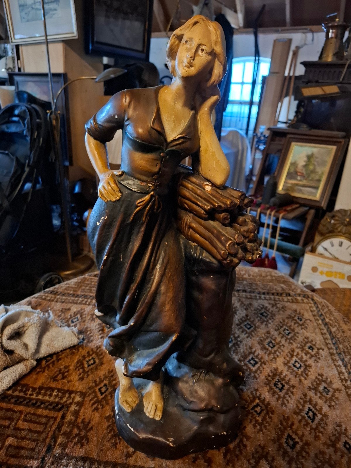 Vintage Gips Beeld van Vrouw met Korenschoven, Antiek en Kunst, Ophalen