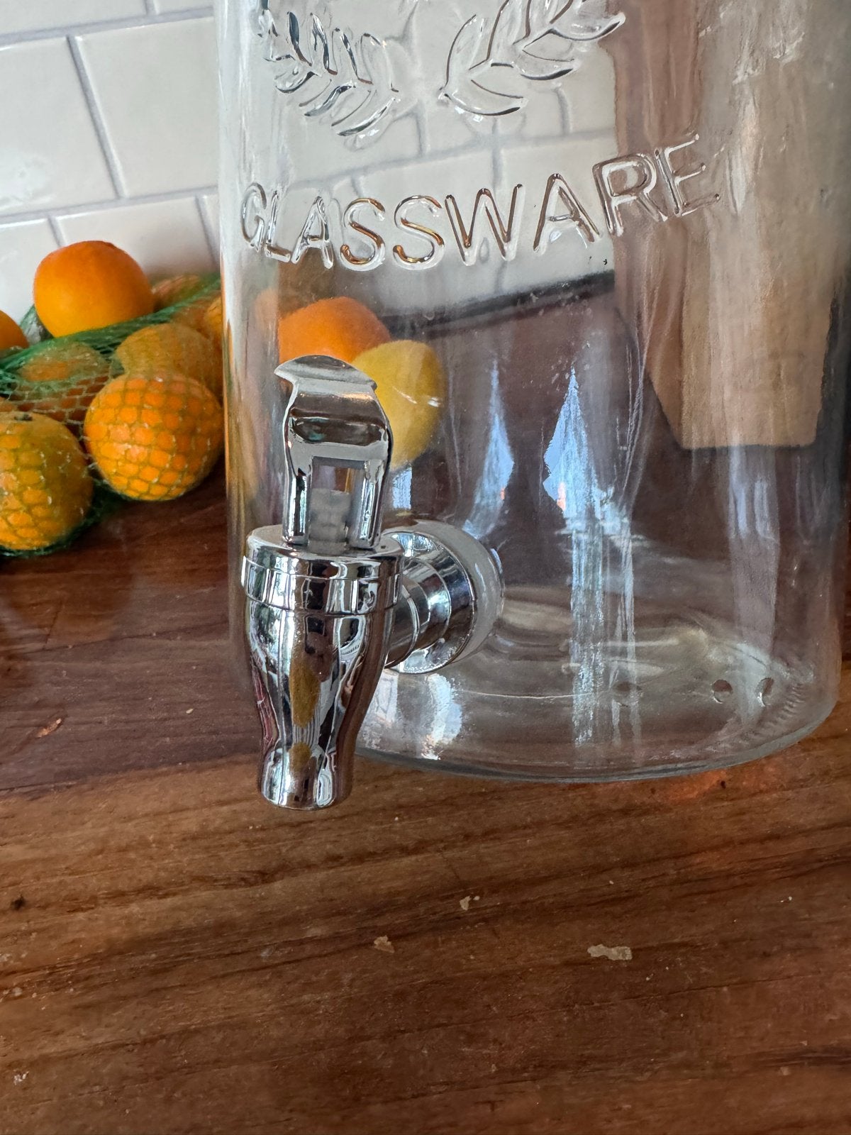Glazen drankdispenser met tapkraan en deksel, Ophalen, Zo goed als nieuw, Meerkleurig, Overige merken