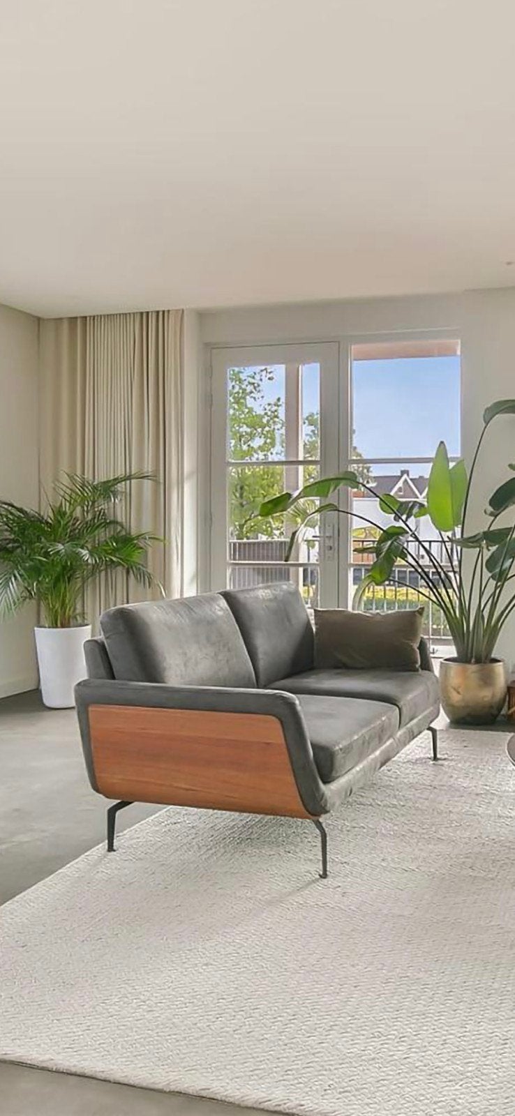 Baenks Nolita design leren bank met hout, Ophalen, Gebruikt, Modern, Scandinavisch, Tweepersoons