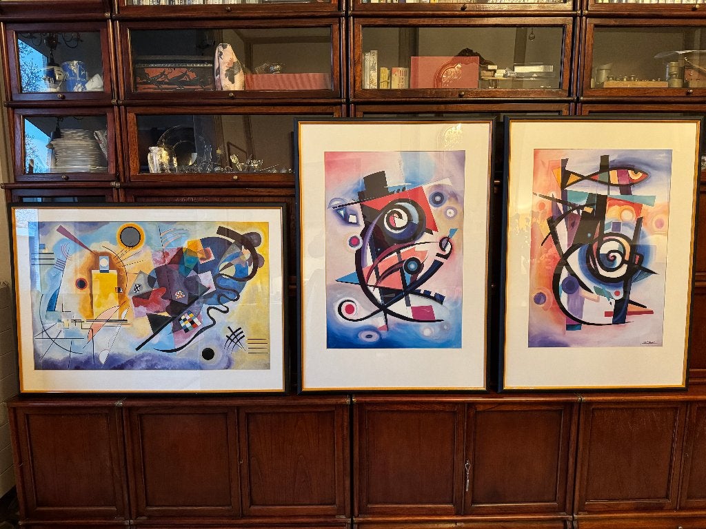 SET 3 x Abstract Kunst Litho Kandinsky achter glas, Ophalen