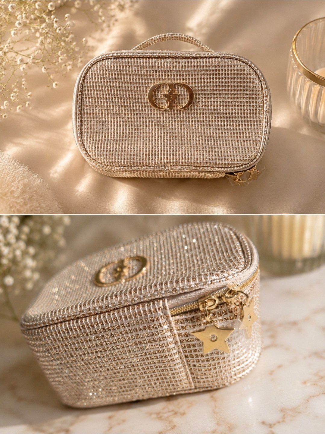 Luxe Make-up Tasje Goud Glitter - Dior Stijl, Sieraden, Tassen en Uiterlijk, Beautycases, Ophalen of Verzenden, Nieuw, Overige kleuren