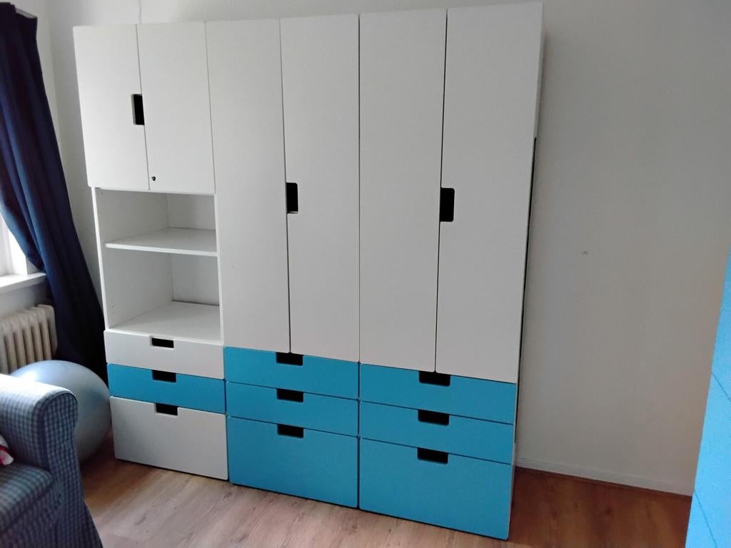 IKEA Stuva Opbergsysteem - Wit/Blauw, Gebruikt, 200 cm of meer, 150 tot 200 cm, 25 tot 50 cm