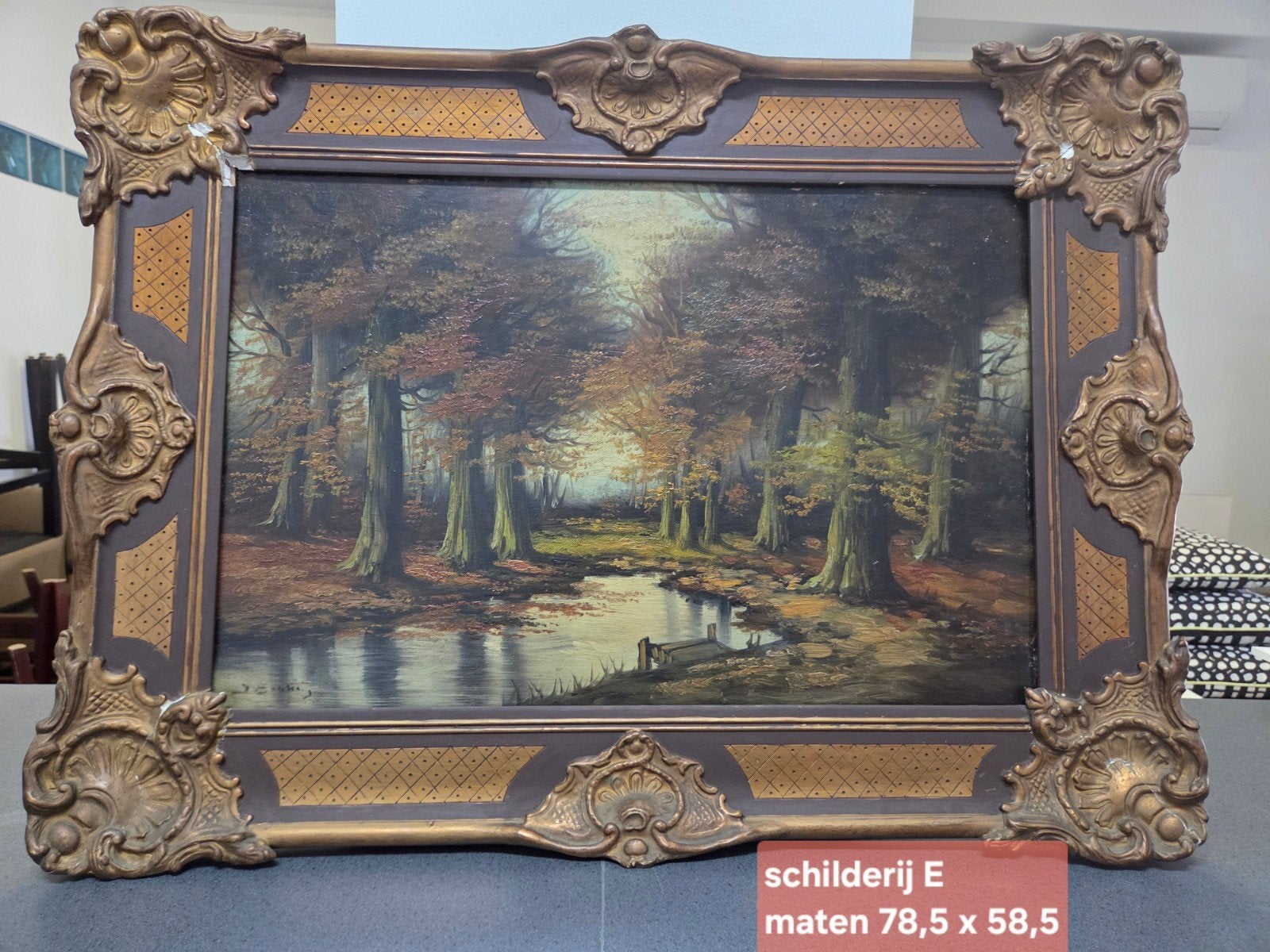 Schilderij: Herfstbos met beekje, olieverf op doek, Ophalen