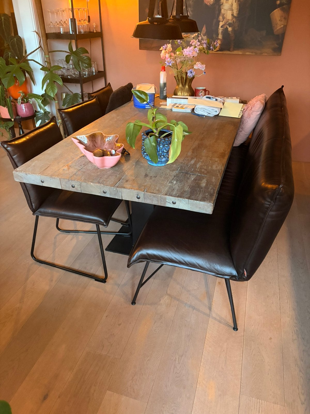 Jess design eetkamer set (set of bank/stoelen apart), Huis en Inrichting, Stoelen, Ophalen, Zo goed als nieuw, Bruin