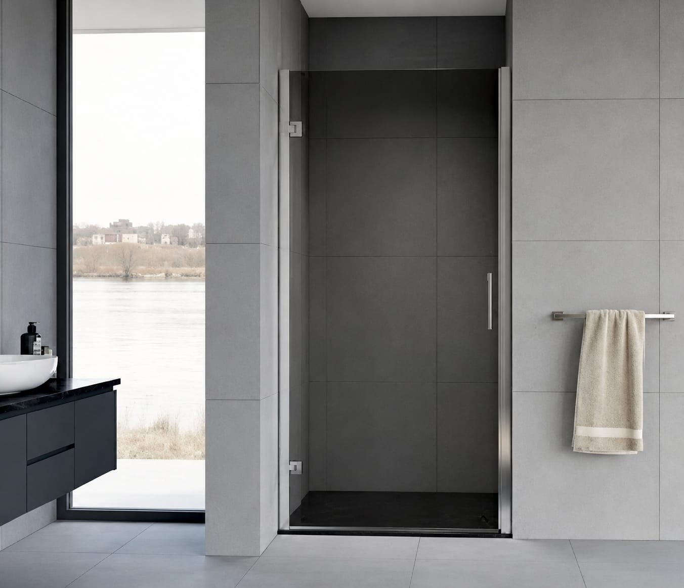 Douchedeur draaiend, grijs getemperd 8mm veiligheidsglas, Ophalen, 200 cm of meer, Overige typen, Nieuw