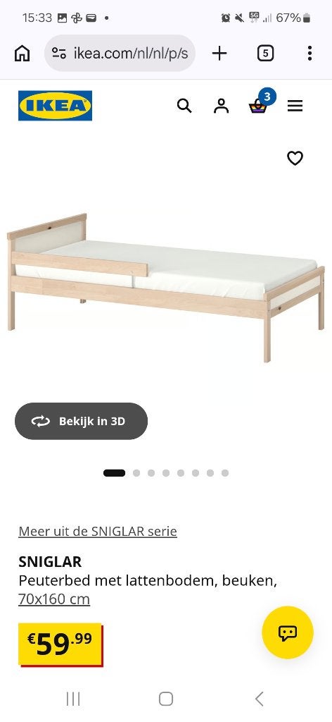 IKEA peuterbed (1 of 2), Ophalen, Wit, 190 cm of minder, Zo goed als nieuw