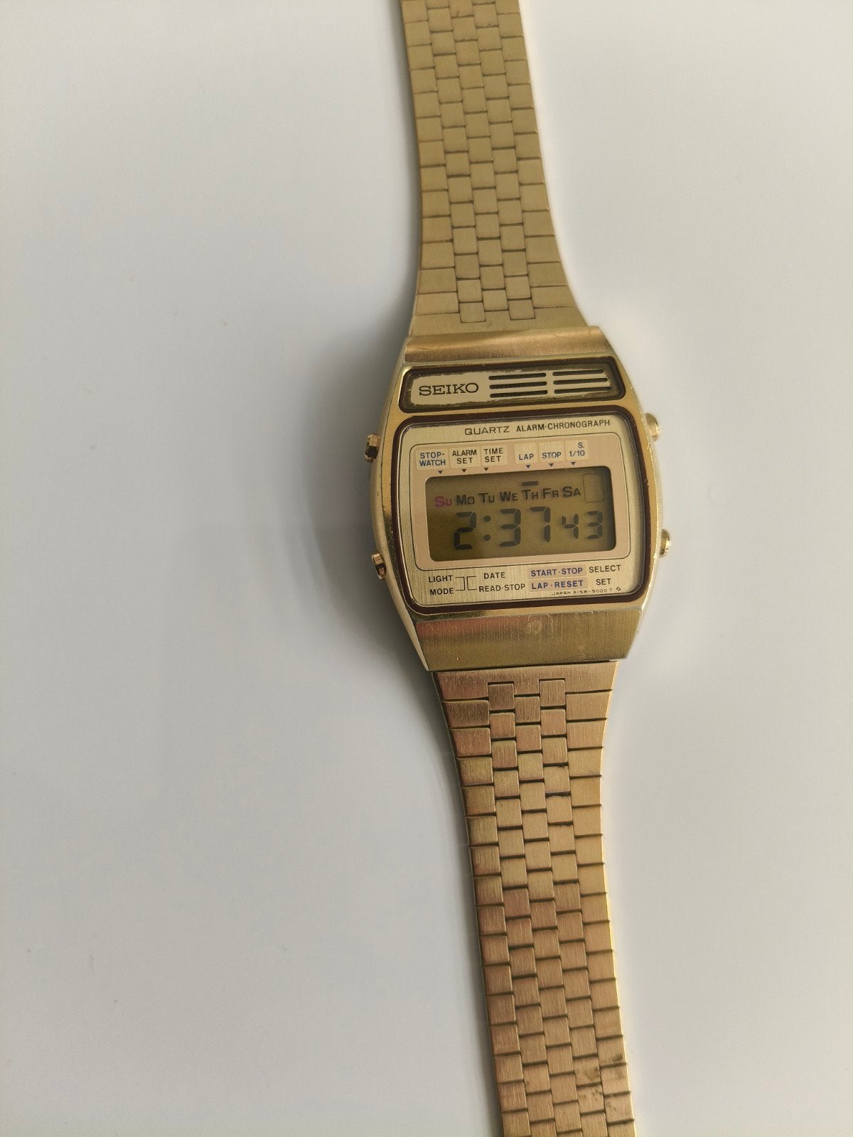 Vintage Seiko Quartz Alarm Chronograph Polshorloge Goud, Gebruikt, Polshorloge, Ophalen of Verzenden, Goud