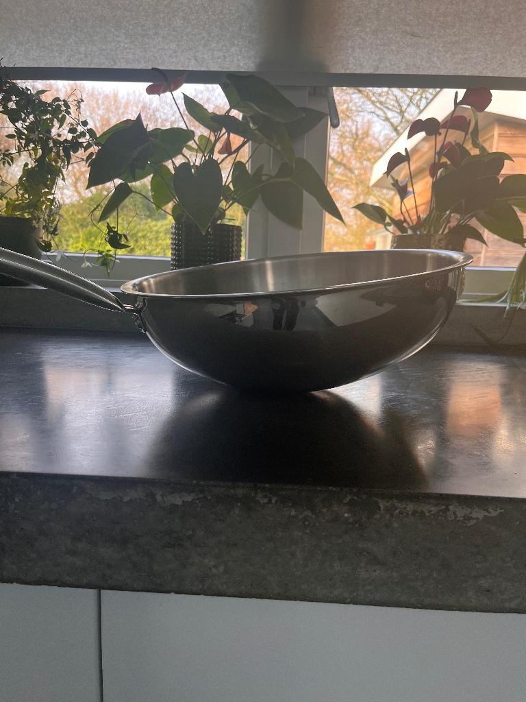 Spring inductie wok pan, Gebruikt, Inductieplaat, Ophalen of Verzenden, Rvs