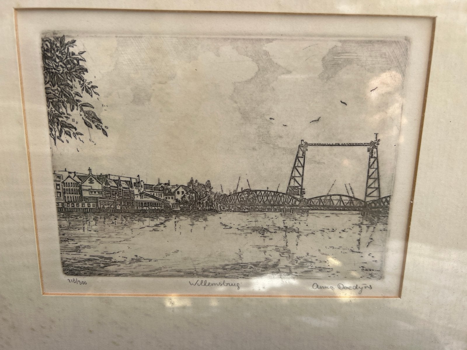 Ets Willemsbrug Rotterdam - Anna Doedijns (1900-1949), Antiek en Kunst, Kunst | Etsen en Gravures, Stadsgezicht, Ophalen of Verzenden