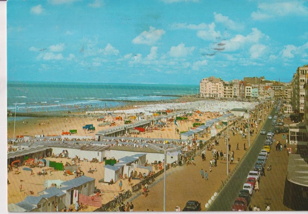 België , Knokke met auto's , Albert plage / strand, Ophalen of Verzenden, 1940 tot 1960, Gelopen, West-Vlaanderen