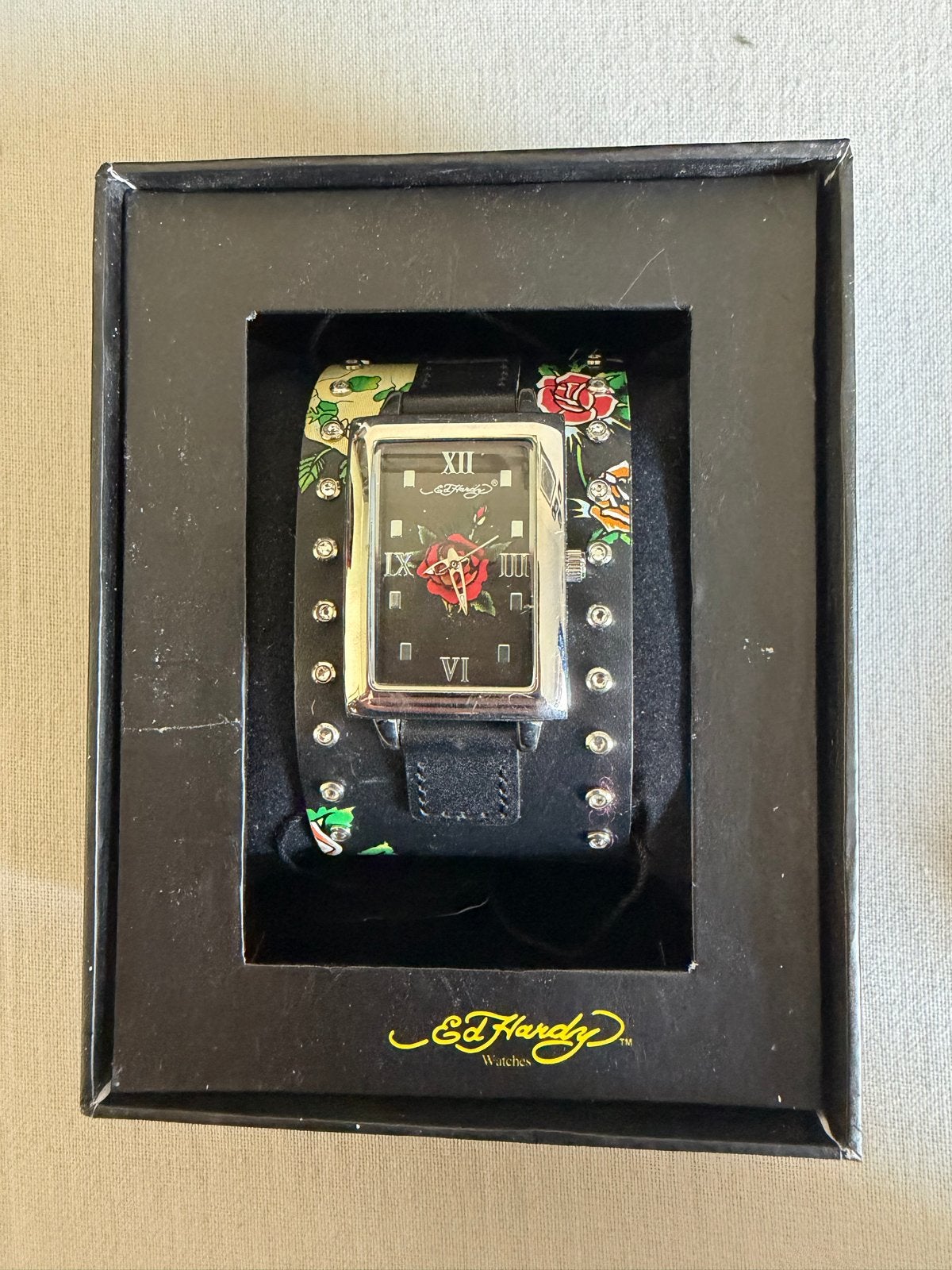 Ed Hardy Polshorloge met Swarovski Kristallen, Overige merken, Overige materialen, Leer, Verzenden