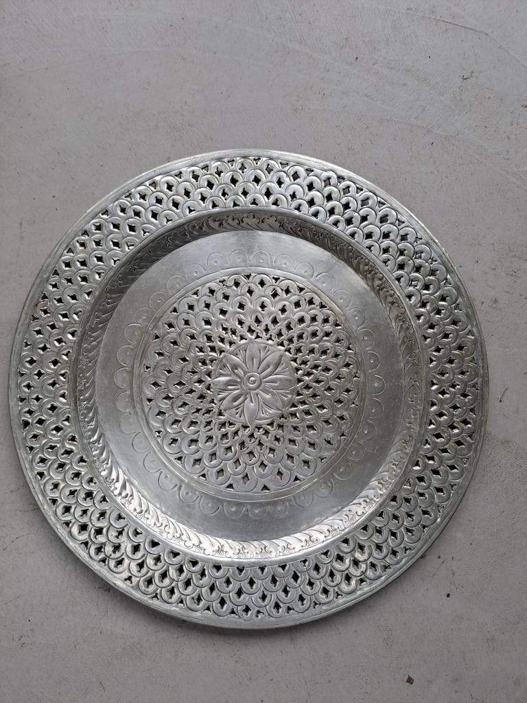 Marokkaans wandbord zilverkleurig, ca. 50cm diameter, Ophalen of Verzenden