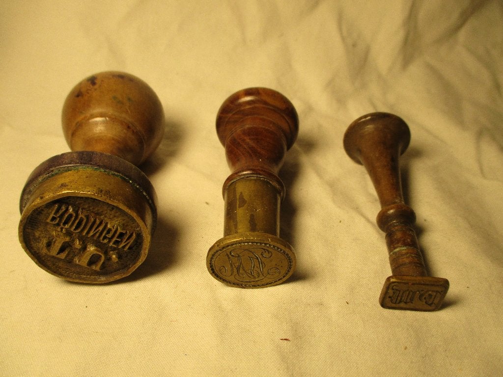 3x stempels van koper met hout handvat, Antiek en Kunst, Antiek | Gereedschap en Instrumenten, Ophalen of Verzenden