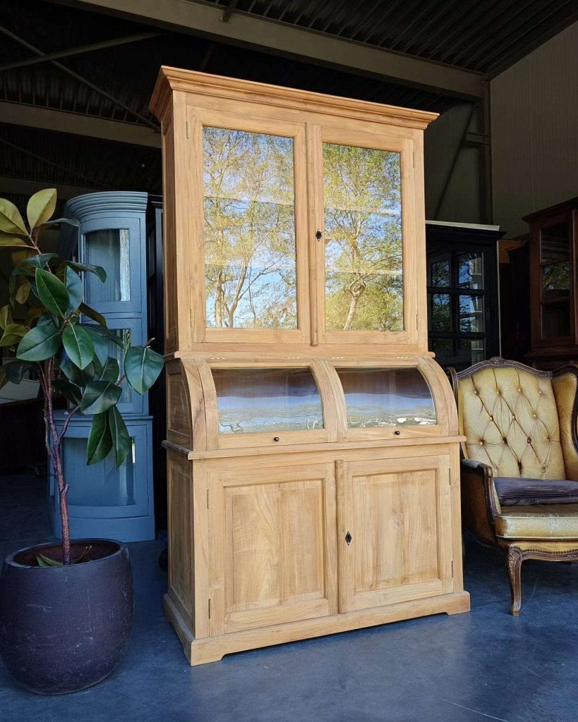 Smalle Grutterskast | Teak Servieskast | Gebogen glas #6011