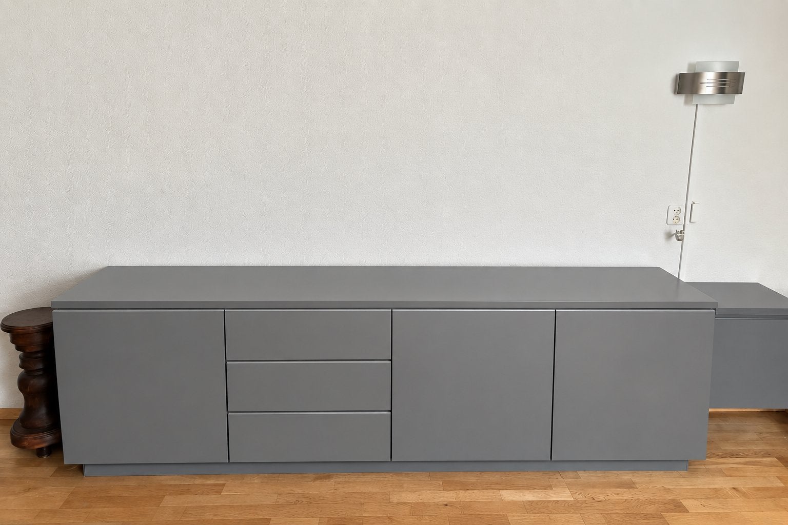 Moderne dressoir/tv-meubel grijs metaal, Ophalen, Gebruikt, 200 cm of meer, Metaal