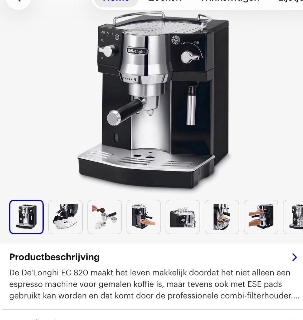 De'Longhi EC 820 Espresso Machine - Gemalen koffie & ESE pad, Witgoed en Apparatuur, Koffiezetapparaten, Gebruikt, Espresso apparaat