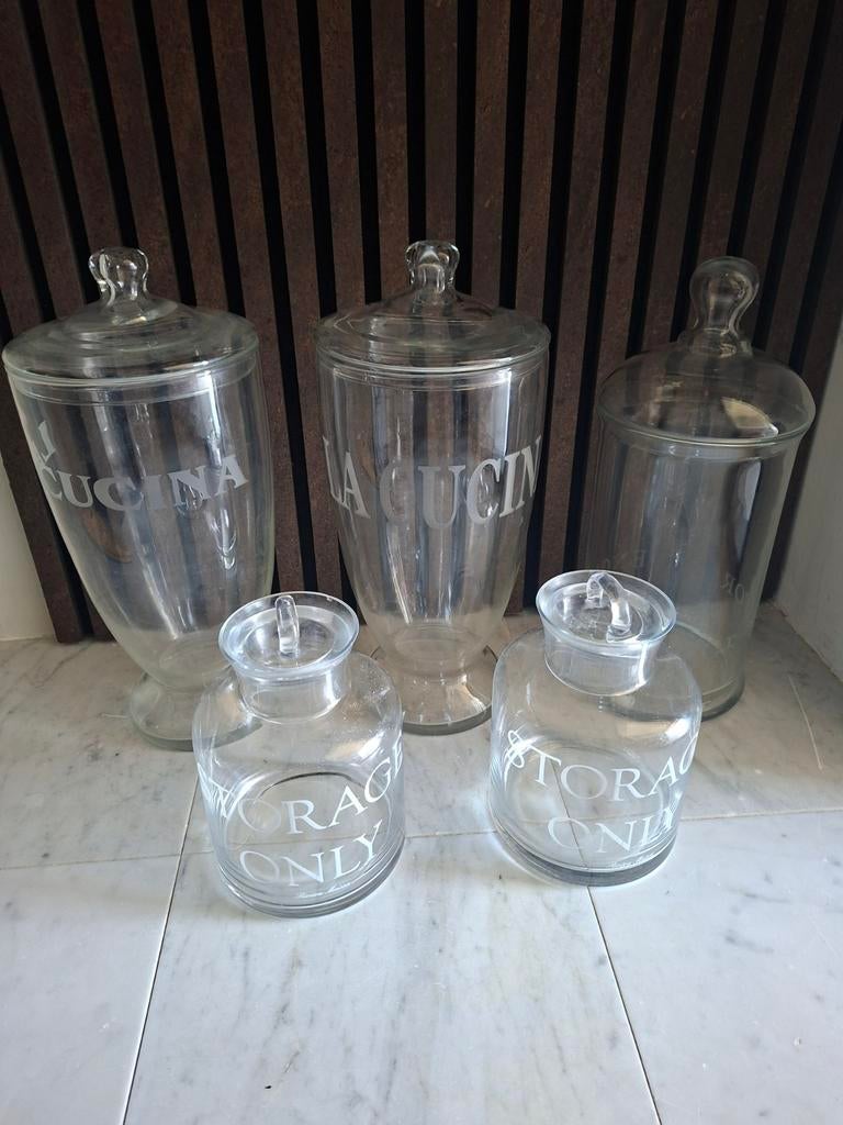Riviera Maison (5 stuks) mooie set glazen vazen, Ophalen, Gebruikt