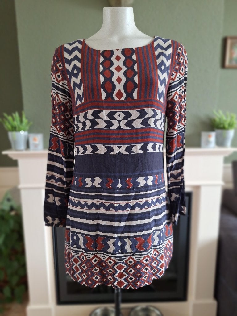 Desigual blauw rood crème jurk 40 M, Maat 38/40 (M), Desigual, Gedragen, Boven de knie
