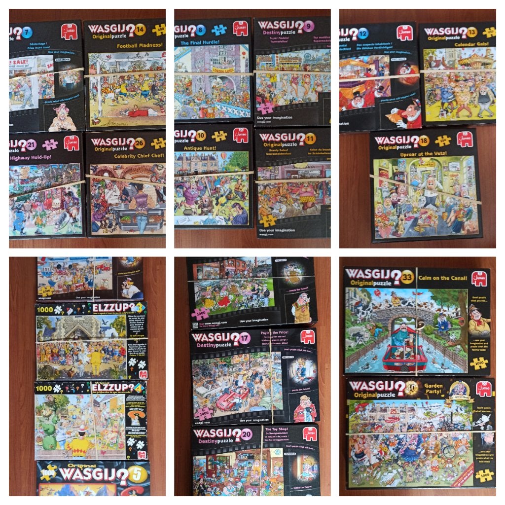 20 (21) Wasgij puzzels in één koop + 4 andere, Ophalen, 500 t/m 1500 stukjes, Gebruikt, Legpuzzel