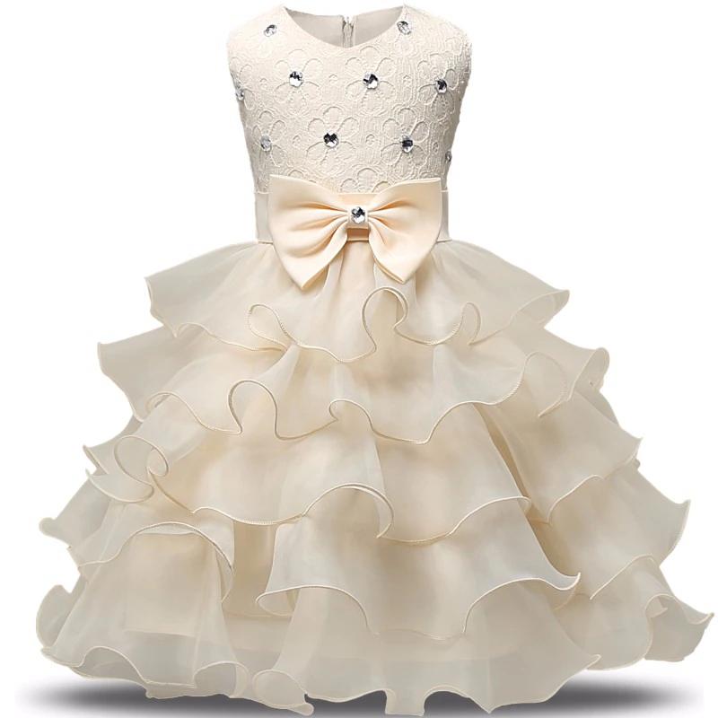 Champagne meisjes bloemen glitter jurk prinsessenjurk kinder, Verzenden, Nieuw, 134 t/m 140, Meisje