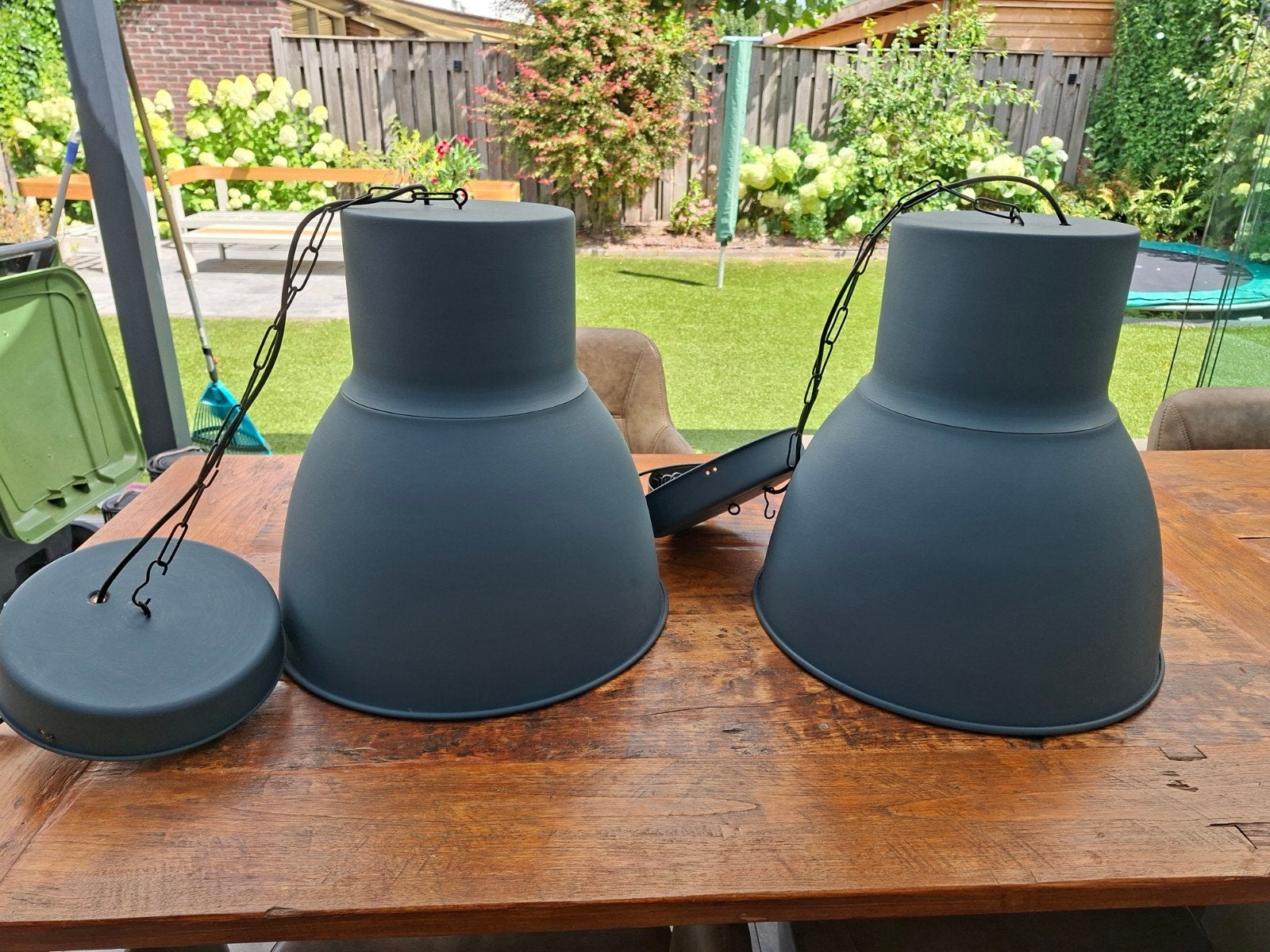 2x IKEA Hektar industriële hanglampen, grijs, E27, Huis en Inrichting, Lampen | Hanglampen, Gebruikt, Metaal, E27 (groot), Ophalen