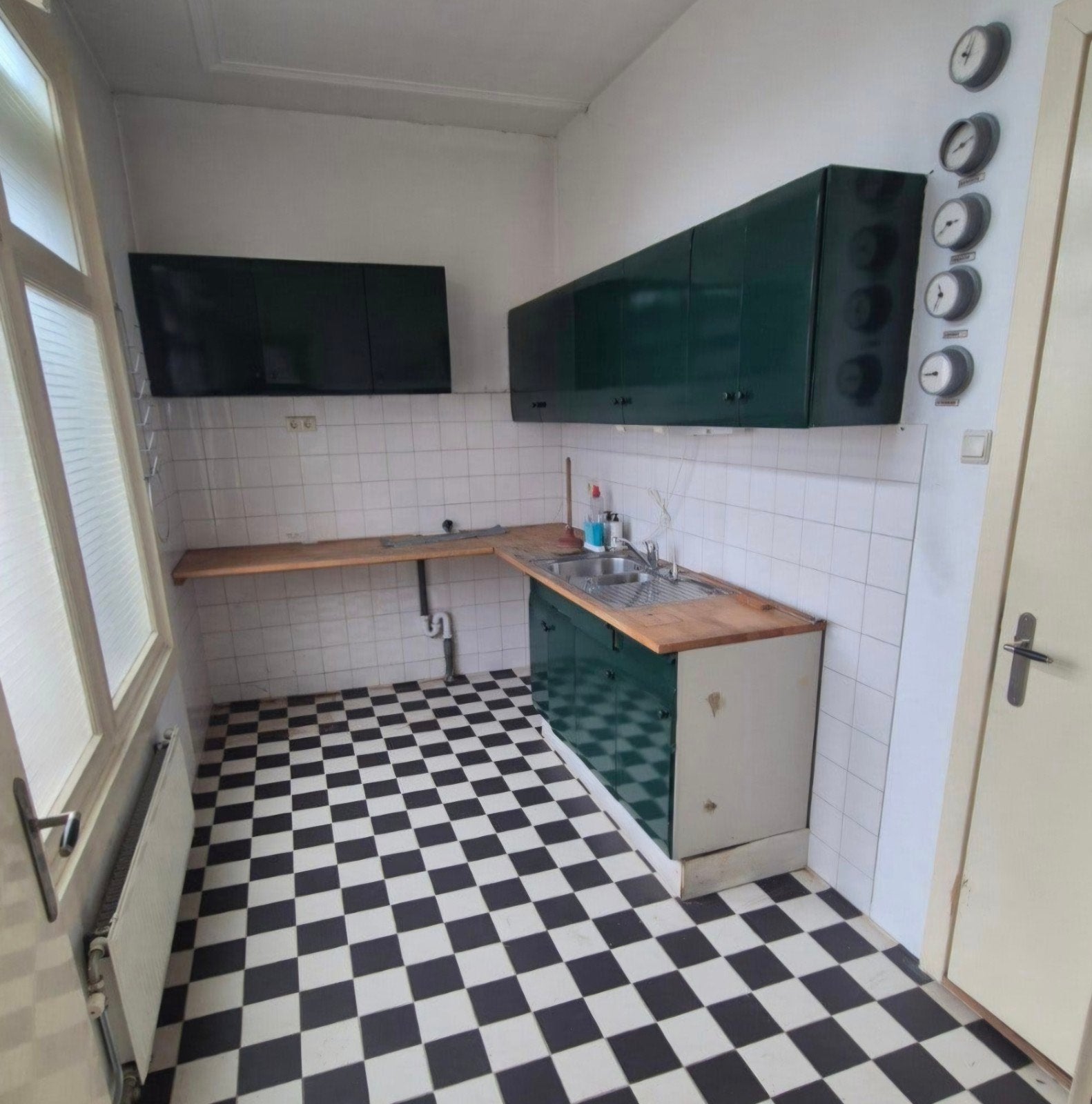 Vintage Groene Keukenblok met Bovenkasten., Ophalen of Verzenden, Gebruikt, Enkelwandige keuken
