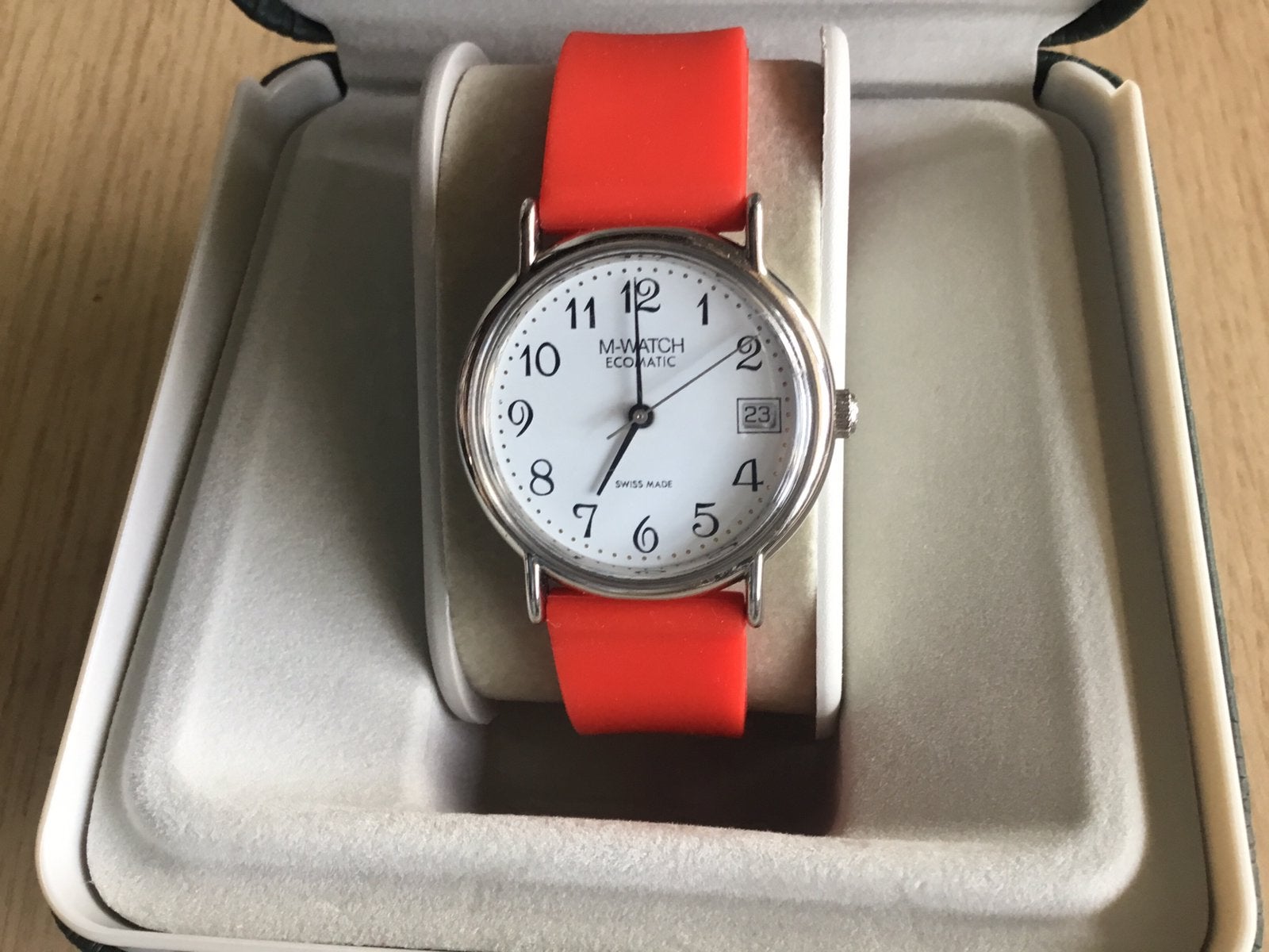 Mondaine M Watch automatisch dames / heren horloge, Leer, Staal, Polshorloge, Zo goed als nieuw