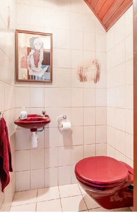 Vintage Retro Toiletset Rood/Bordeaux – Werkend, Ophalen, Gebruikt, Toilet