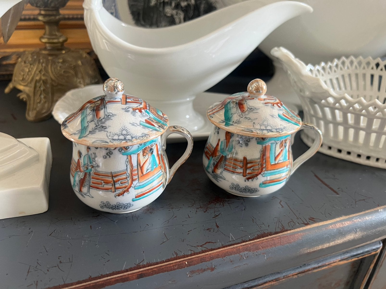 Antieke Engels of Regout aardewerk Pots de Creme Canton, Antiek en Kunst, Ophalen of Verzenden