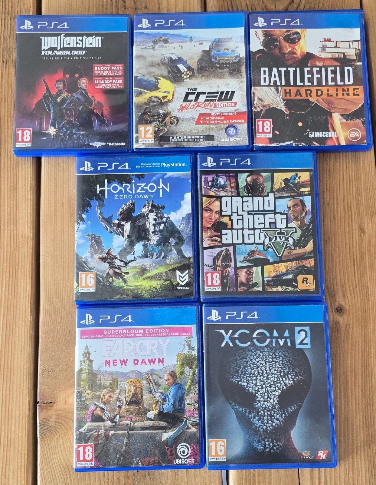 PS4 Games: GTA V, Wolfenstein, The Crew, Battlefield, Horizo, Ophalen of Verzenden, Zo goed als nieuw