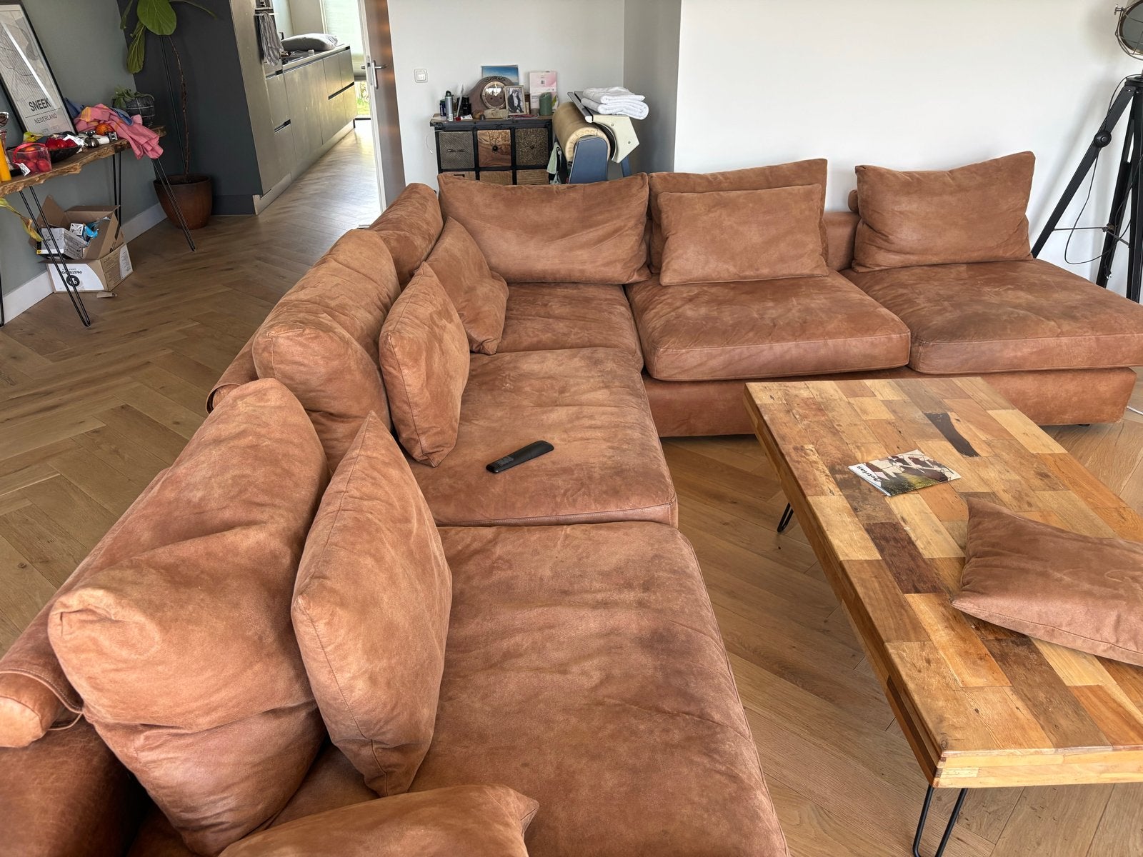 Grote hoekbank Orvieto Belbo - Bruin in zeer nette staat!, Huis en Inrichting, Ophalen, Gebruikt, Hoekbank, 300 cm of meer