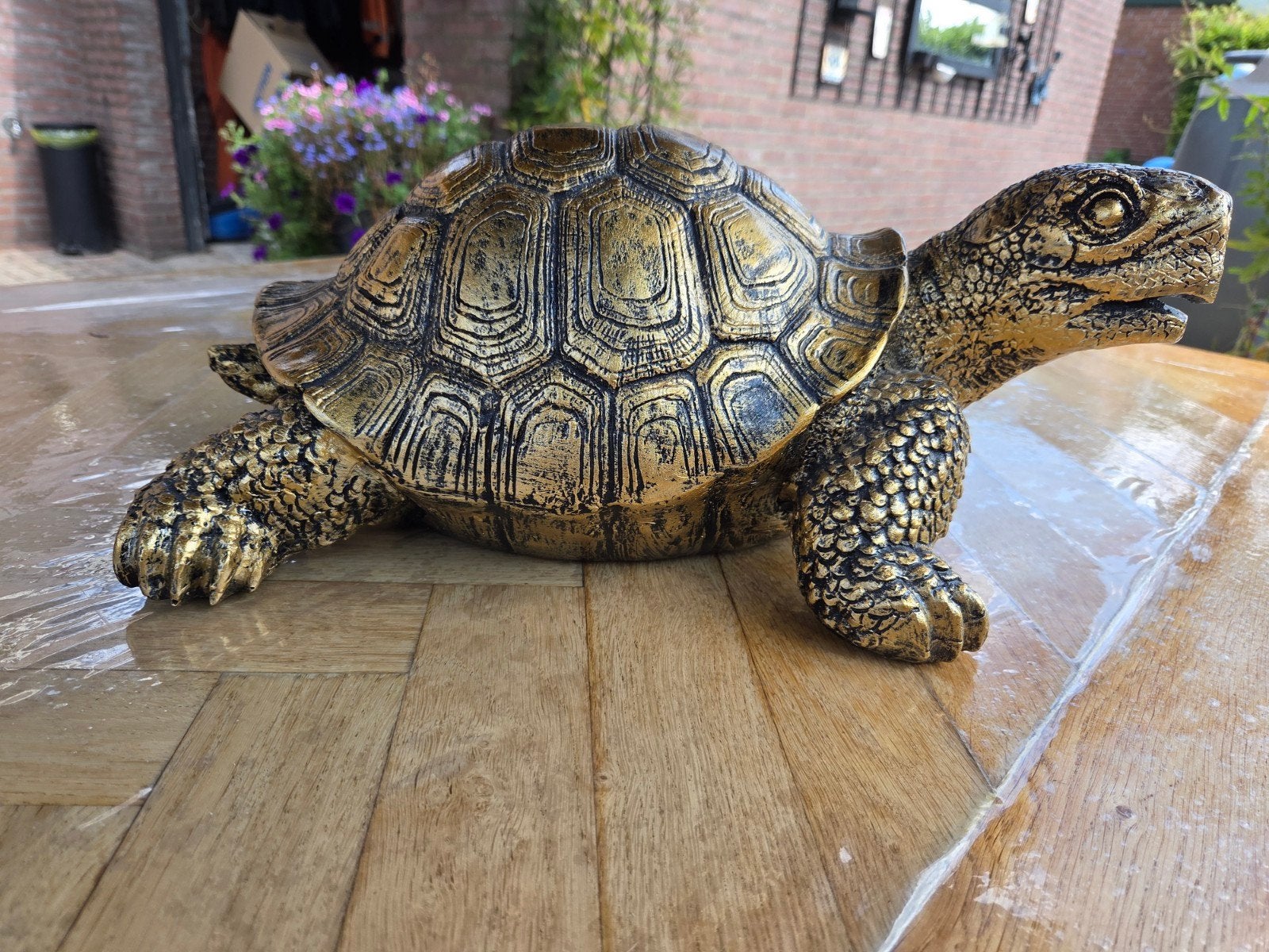 Gouden schildpad decoratiebeeld, Gebruikt, Overige stijlen, Kunststof, Ophalen of Verzenden