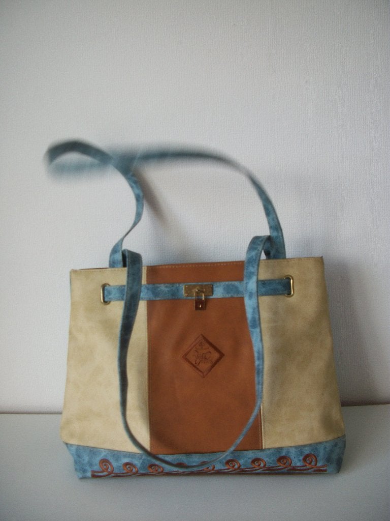Damestas met 2 Hengsels - Blauw Camel Beige - Nieuw, Ophalen of Verzenden, Nieuw, Beige, Handtas